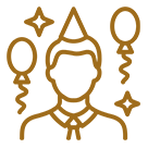 Party icon with person and balloons.