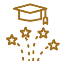 Graduation cap with stars and dotted lines.