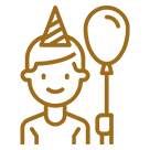 Person with party hat and balloon icon.