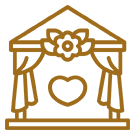 Wedding arch icon with heart and flower.