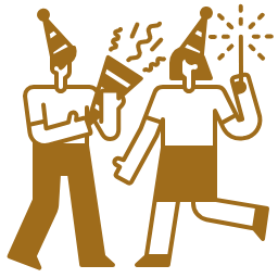 Party icons with hats and noisemakers.